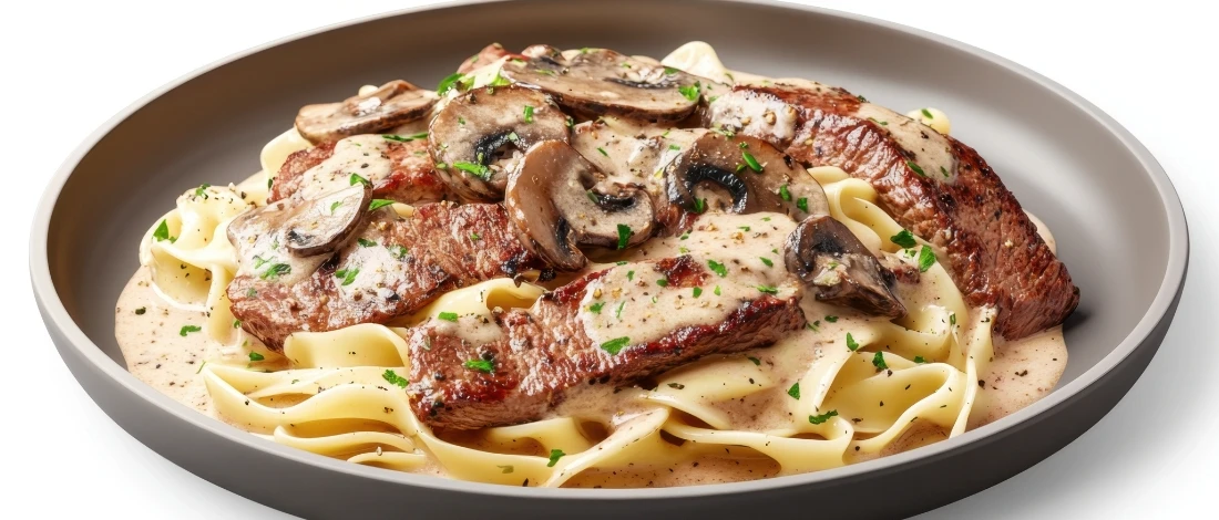 A delicious steak and mushroom pasta