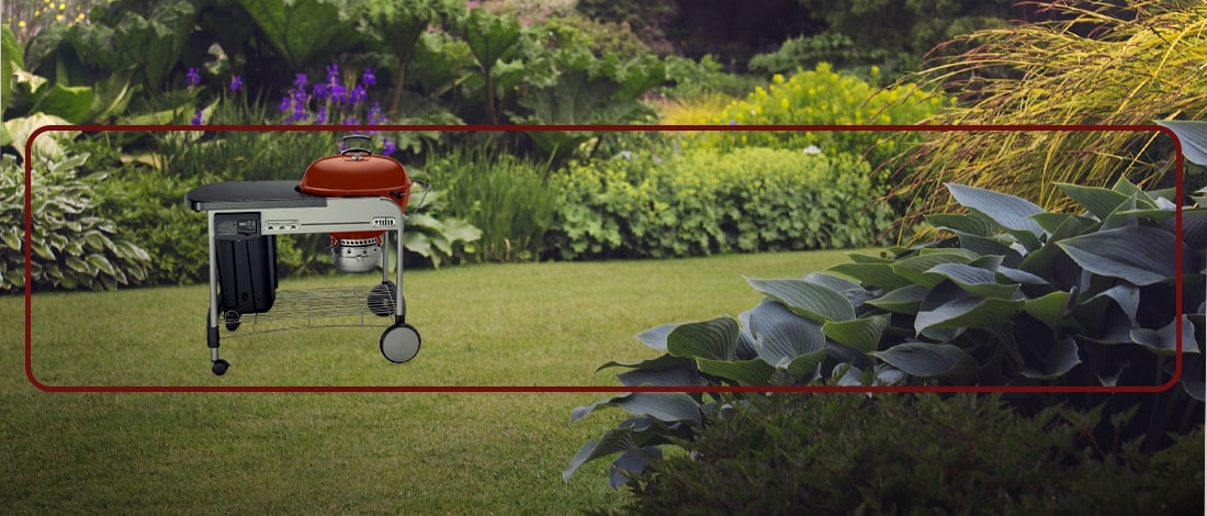 A pricey Weber outdoor grill in a garden