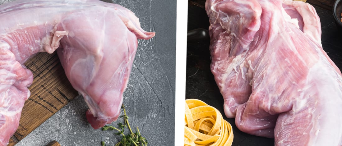 Raw rabbit meats close up image