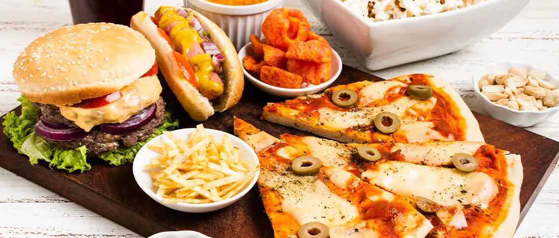 High angle fast food white table