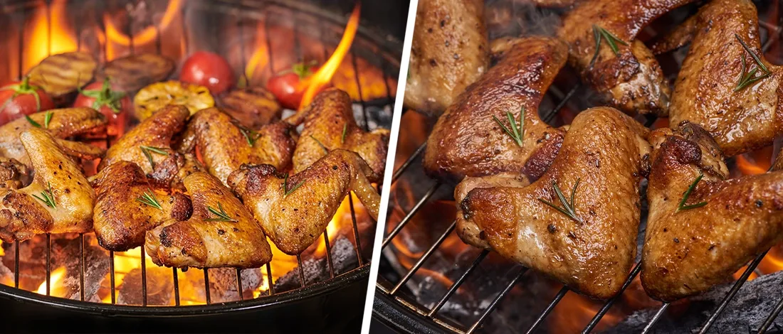 Chicken on grill with high and low heat