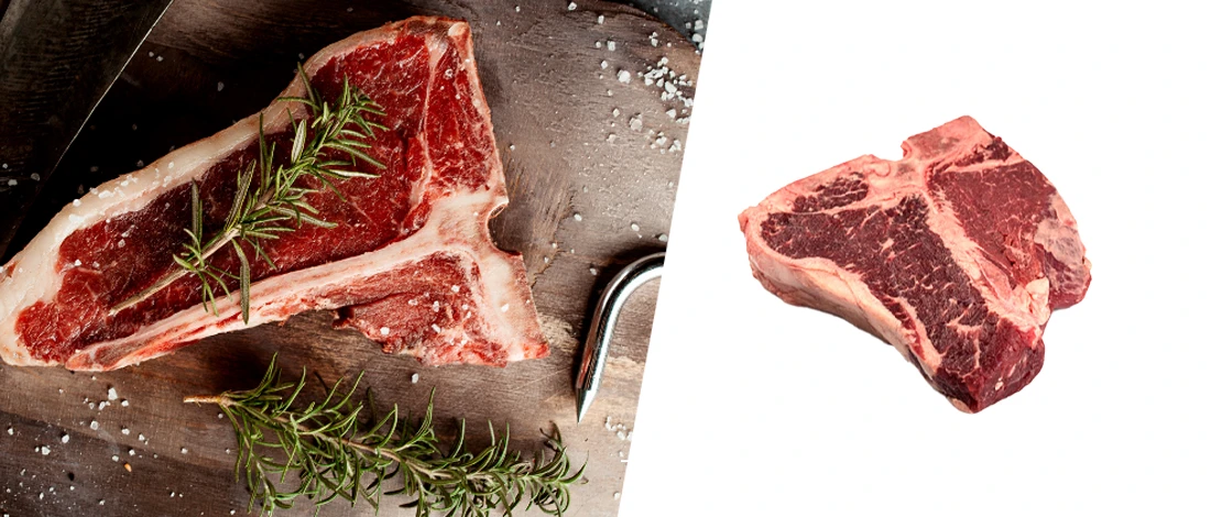 Porterhouse and T Bone on plain background