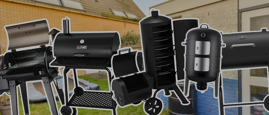 Different brands of Wood Pellet Smoker Grill product with stroke and blurred background