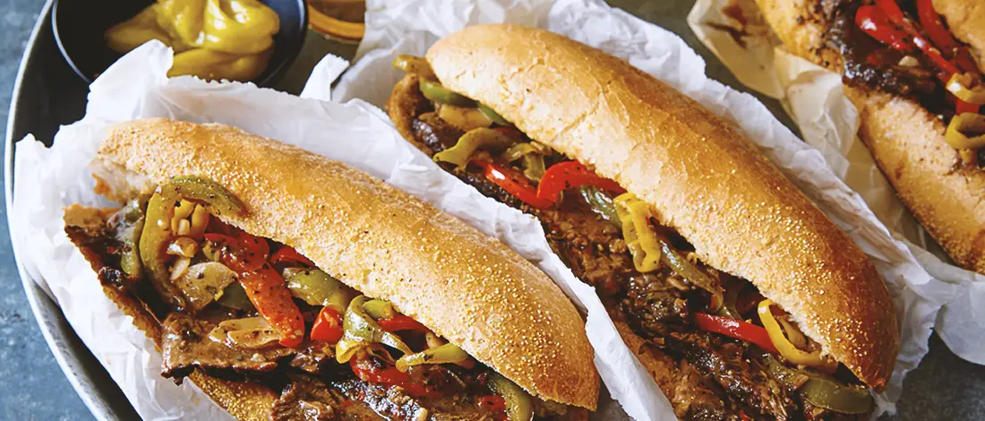 Chicago sweet steak sandwiches in a row