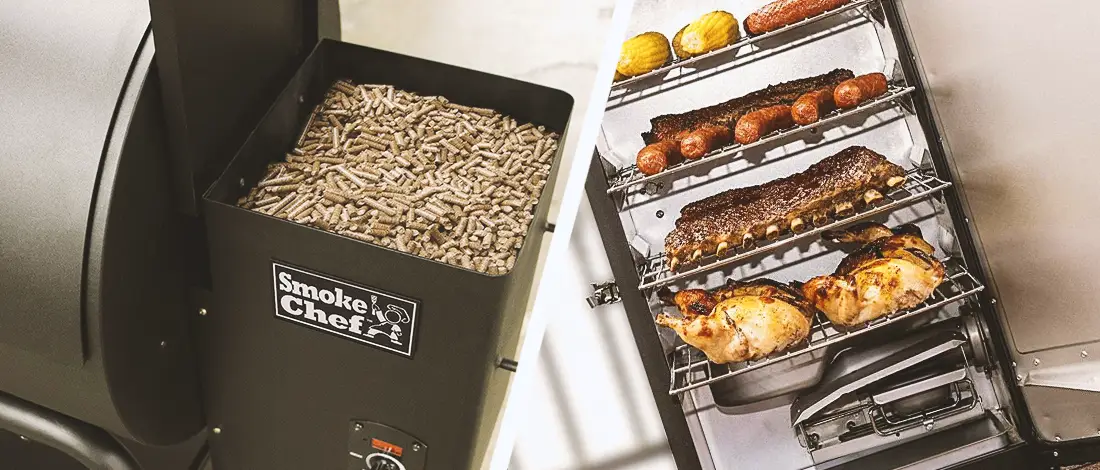A pellet smoker and an electric smoker side by side