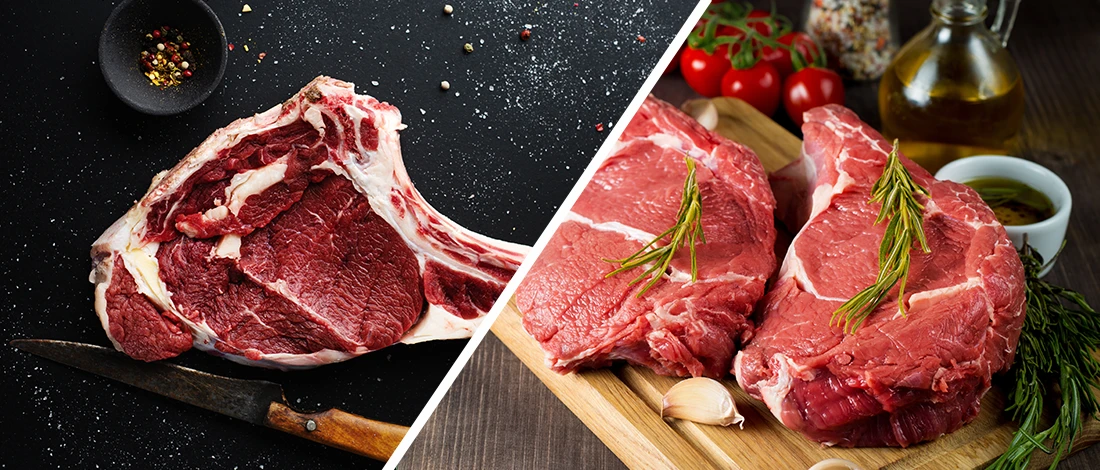 An image comparison of steer meat and cow meat