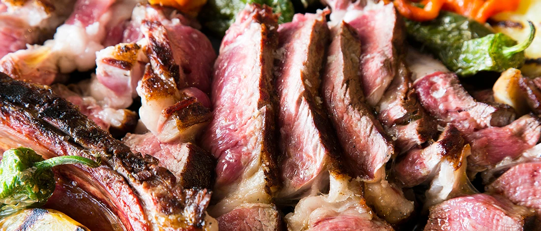 A close up image of juicy bison meat slices