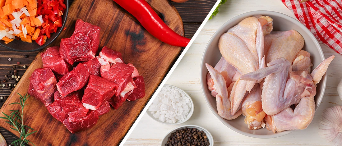 A comparison image of red meat and white meat