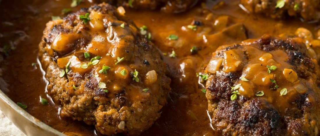 A delicious homemade Salisbury steak with mushroom gravy
